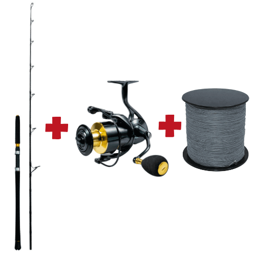 Combo de caña + carrete + 300m de trenzado (0,60mm) | Pesca del Siluro a lance y vertical